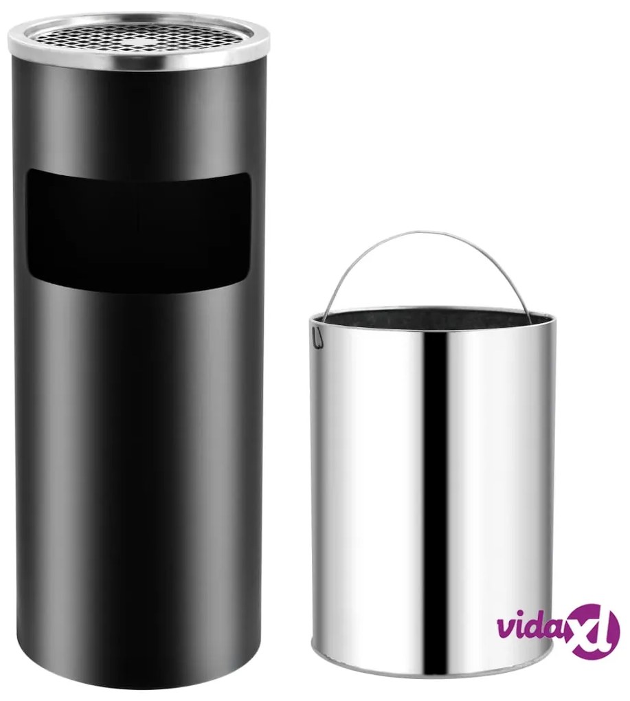 vidaXL Pattumiera con Posacenere da Albergo 30 L Acciaio Nero