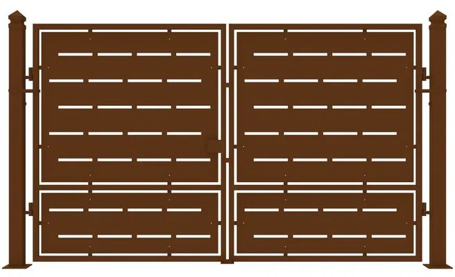 Cancello con serratura elettrica Privacy in ferro, apertura centrale, L 308.5 x H 180 cm, di colore ruggine