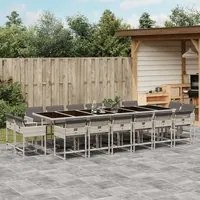 Set da Pranzo da Giardino 17pz con Cuscini Grigio in Polyrattan 3278194