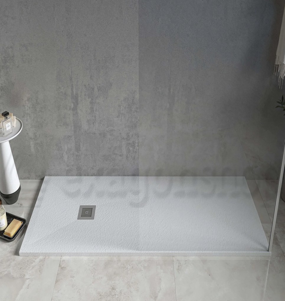 Desio Piatto Doccia 70x100 cm effetto pietra antibatterico da incasso appoggio sopraelevato in Solidstone Bianco