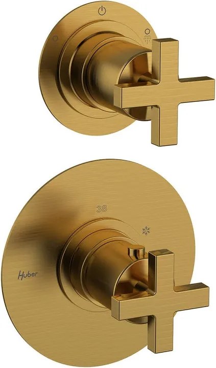 Rubinetto per doccia getto laminare cristallino ad incasso termostatico Los Angeles oro satinato HUBER