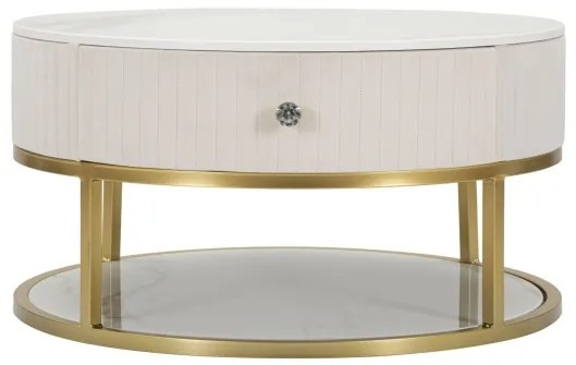 Tavolo da caffè con struttura dorata montpellier color crema ø75x36 cm