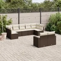 Set Divani da Giardino 9pz con Cuscini Marrone in Polyrattan 3219413