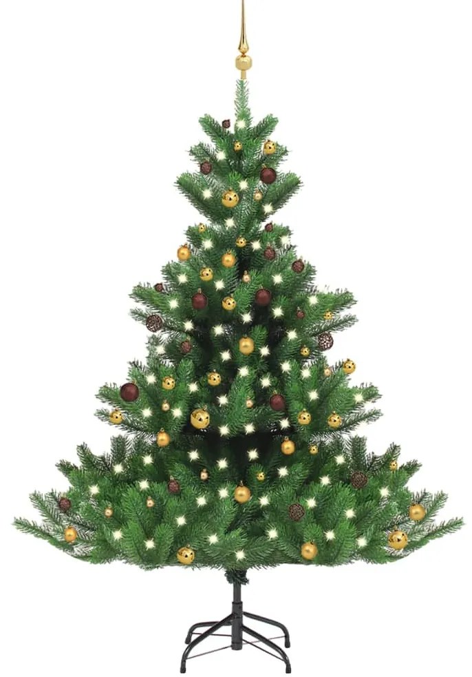 Albero Natale Artificiale Nordmann con LED e Palline Verde, Albero Natale Artificiale Nordmann con LED Palline Verde 120 cm II