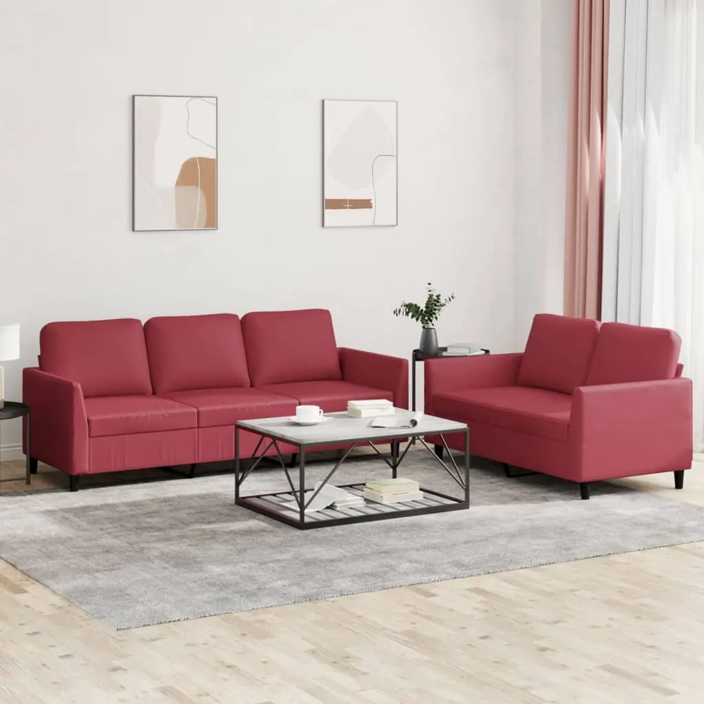 Set Di Divani 2 Pz Con Cuscini Rosso Vino İn Similpelle /