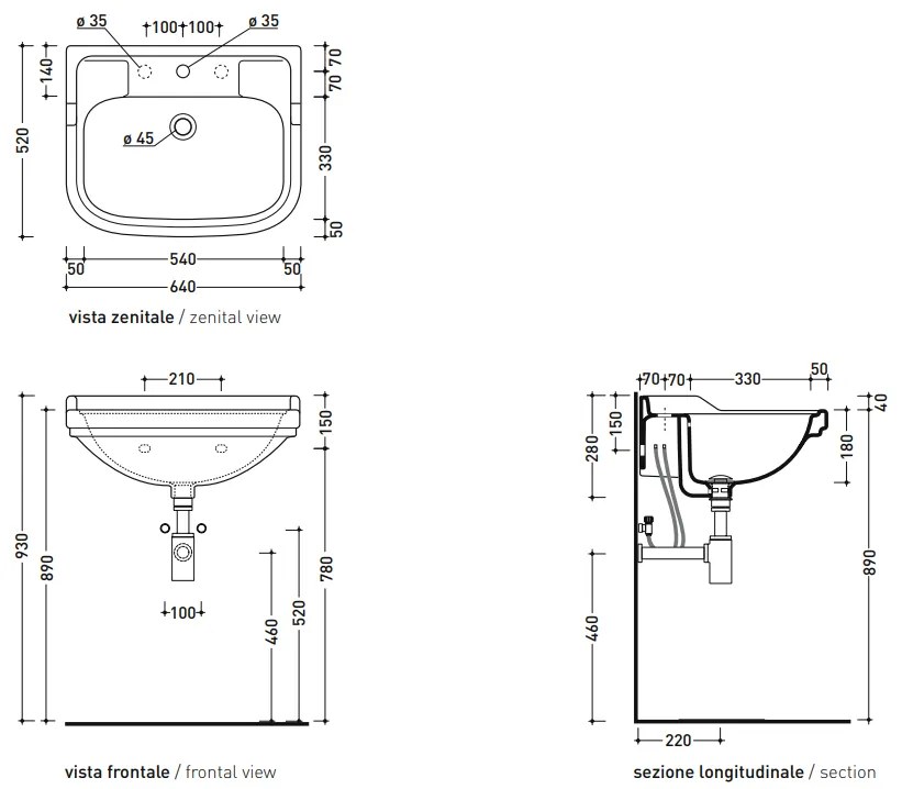 Ceramica flaminia efi 6007 lavabo 64x52 monoforo sospeso con troppopieno in ceramica bianco