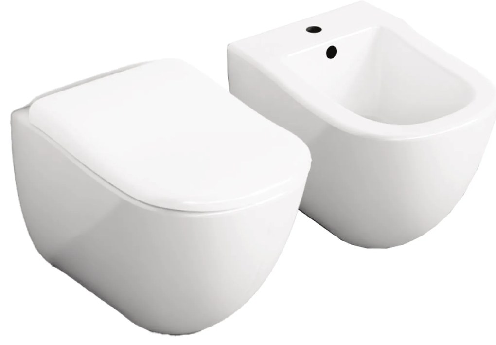Coppia Di Sanitari a Terra Ceramica Cielo "Fluid" Bianco Lucido