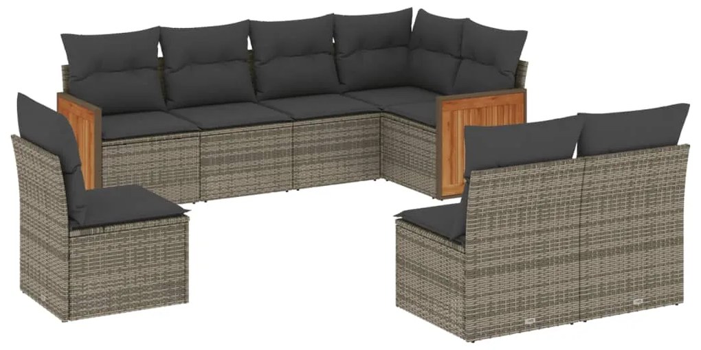 Set divano da giardino 8 pz con cuscini grigio in polyrattan