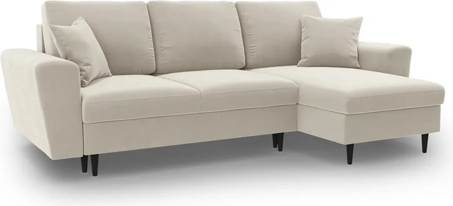 Divano angolare beige allungabile e con contenitore con rivestimento in velluto Kyoto – Cosmopolitan Design