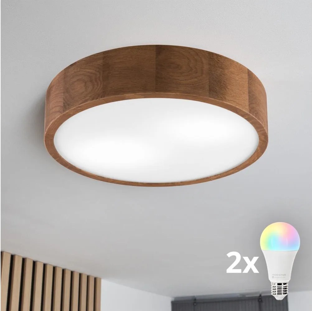 Brilagi - LED RGBW dimmerabile plafoniera CARVALHO 2xE27/9W/230V Wi-Fi rovere pr. 37,5