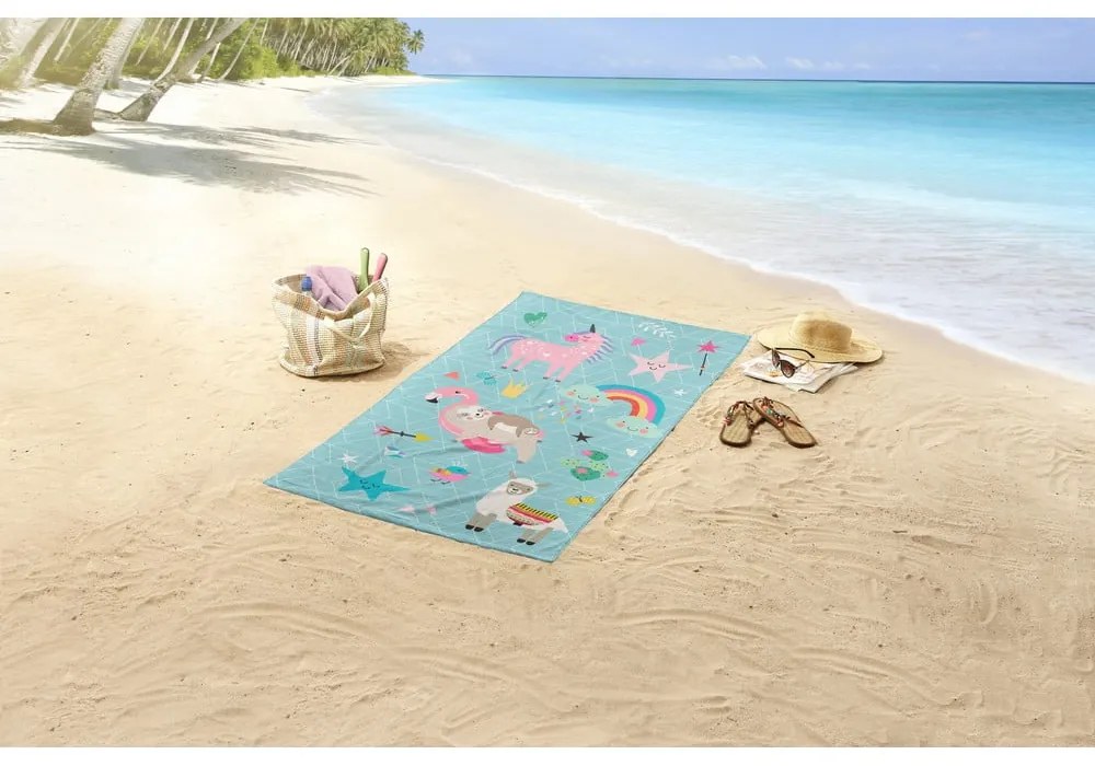 Telo mare da bambini blu in velluto 75x150 cm Moody – Good Morning