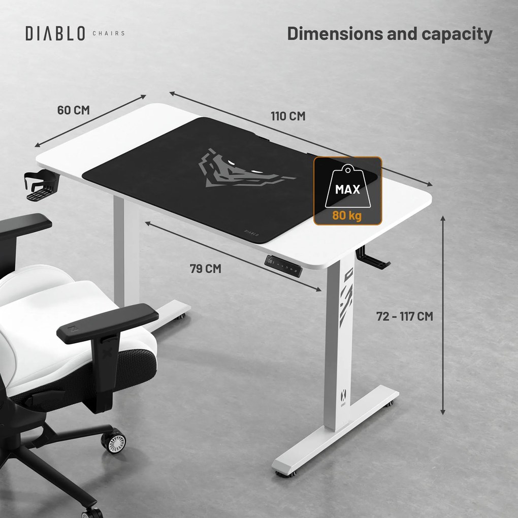 Scrivania Diablo X-Tensio 1100 1100 regolabile in altezza bianco
