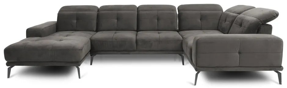 Divano angolare grigio (con penisola a destra/a U) e rivestimento in velluto Neviro – ELTAP