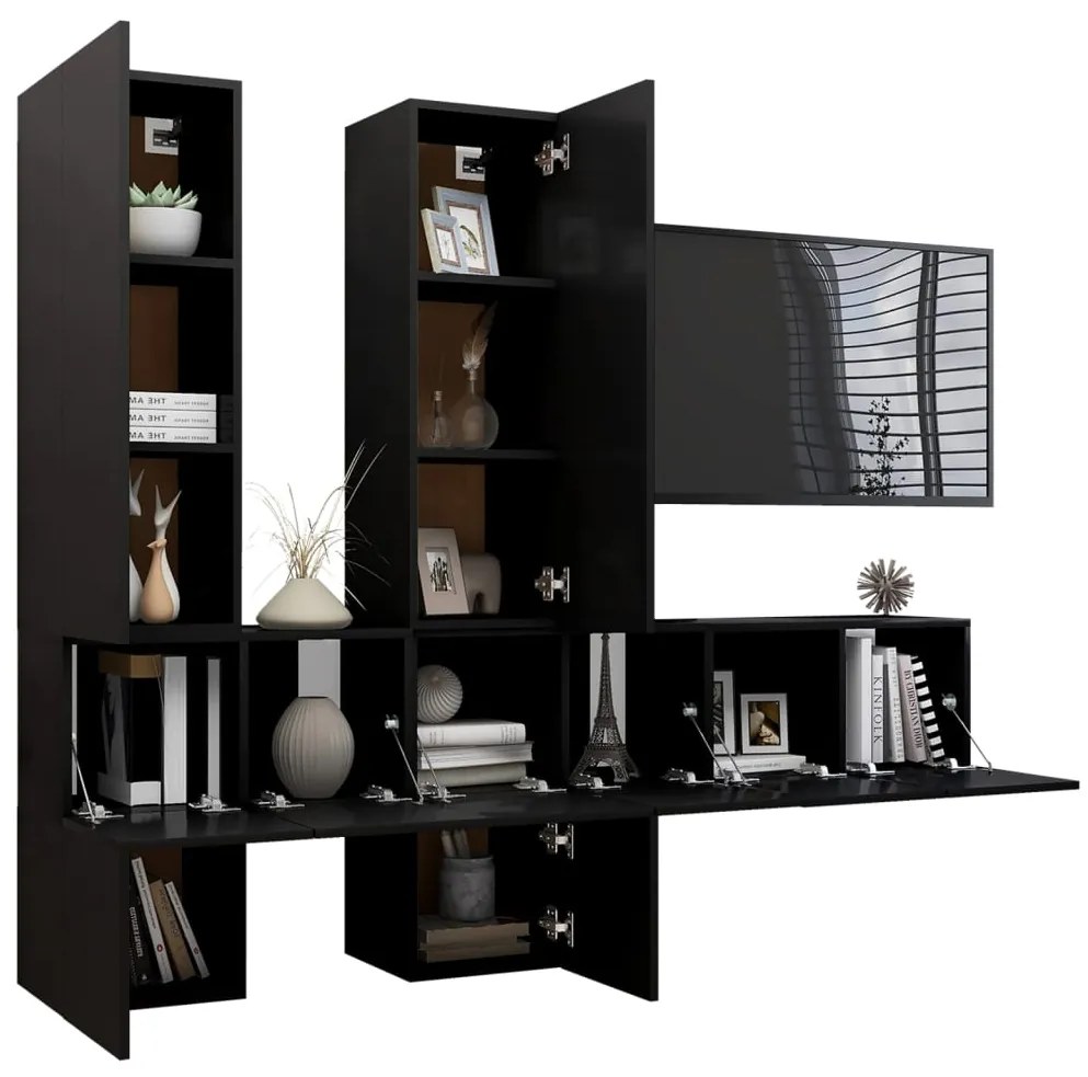 Set mobile tv 7 pz nero in truciolato