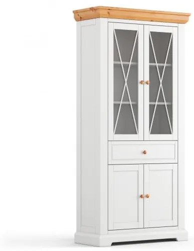 Vetrina legno massello pino due ante bianca naturale shabby