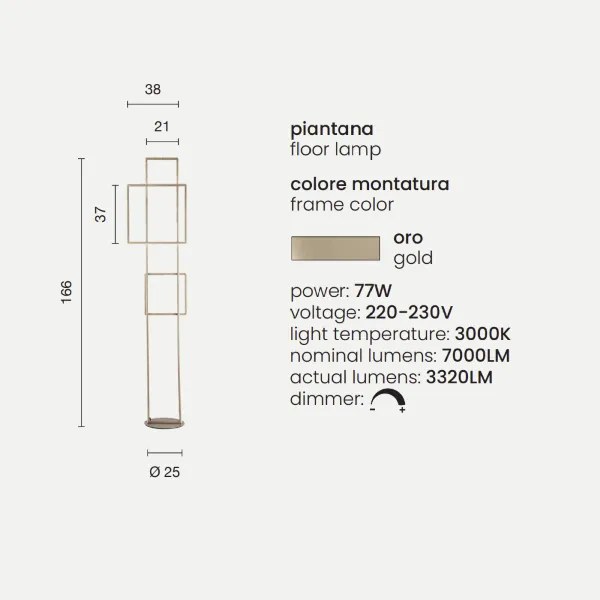 Piantana DOWEL a LED in metallo verniciato ORO H166 cm