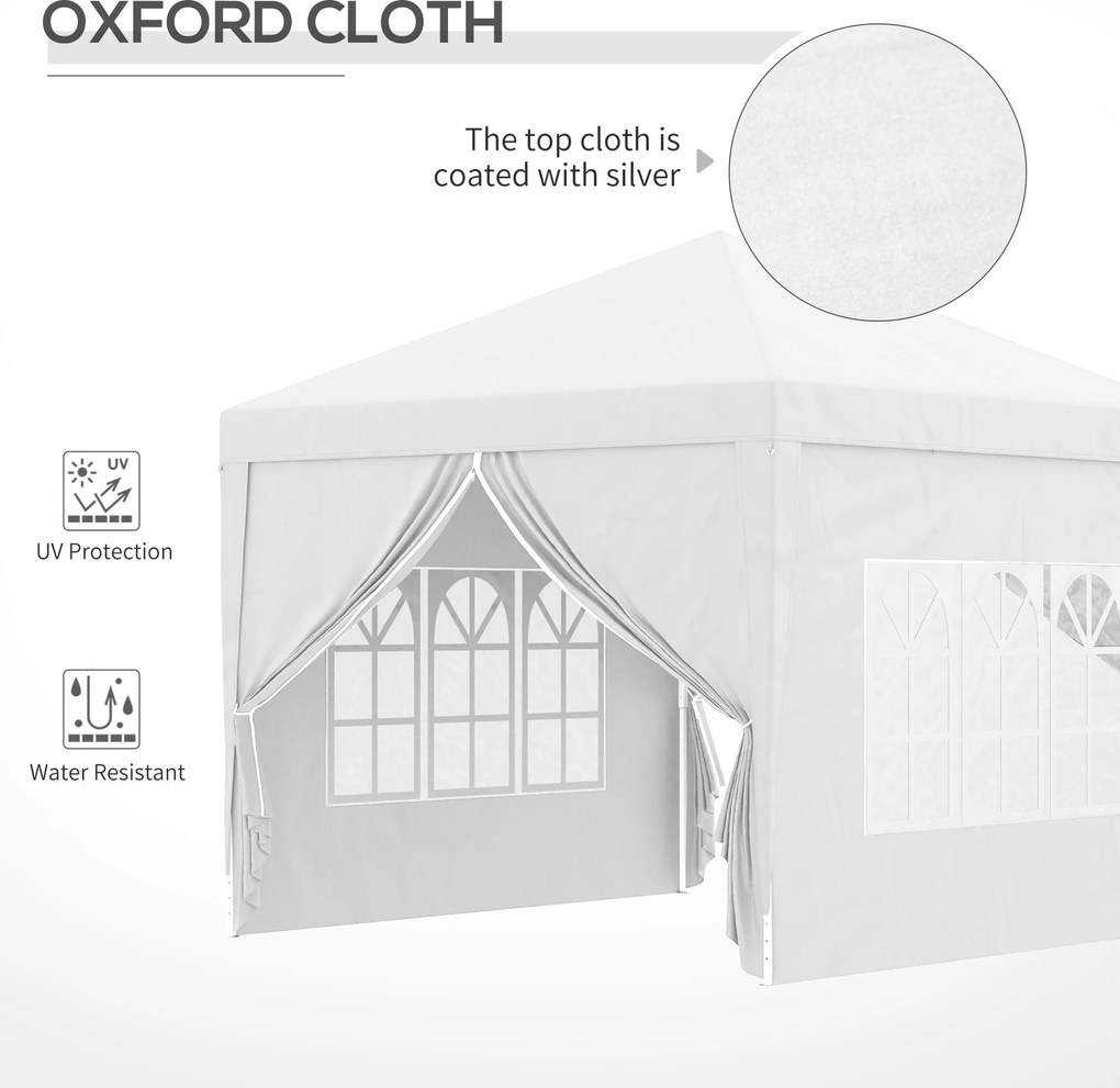 Gazebo Pieghevole 3x3m in Acciaio e tessuto Oxford Bianco...