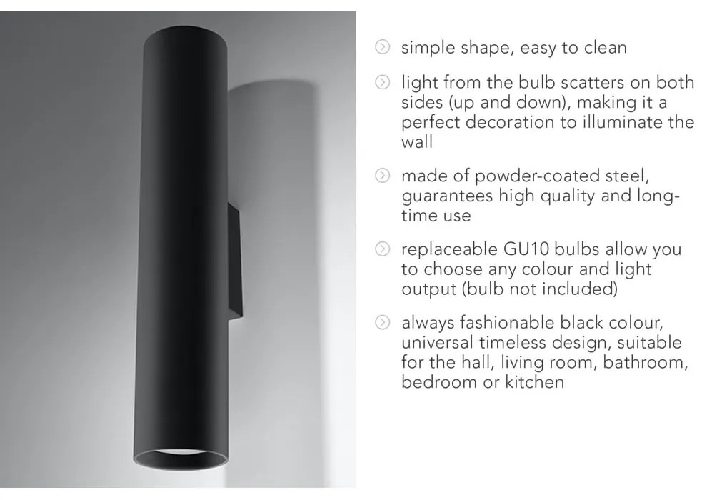 Lampada da parete nera 2 Castro - Sollux