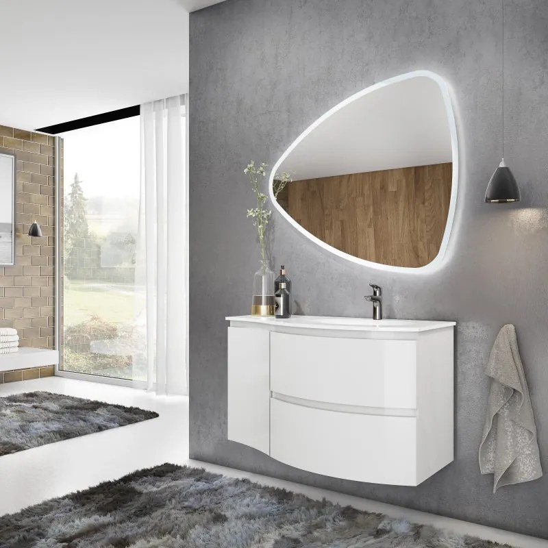 Base laterale sinistra Armonia 35 cm  bianco lucido,1 anta