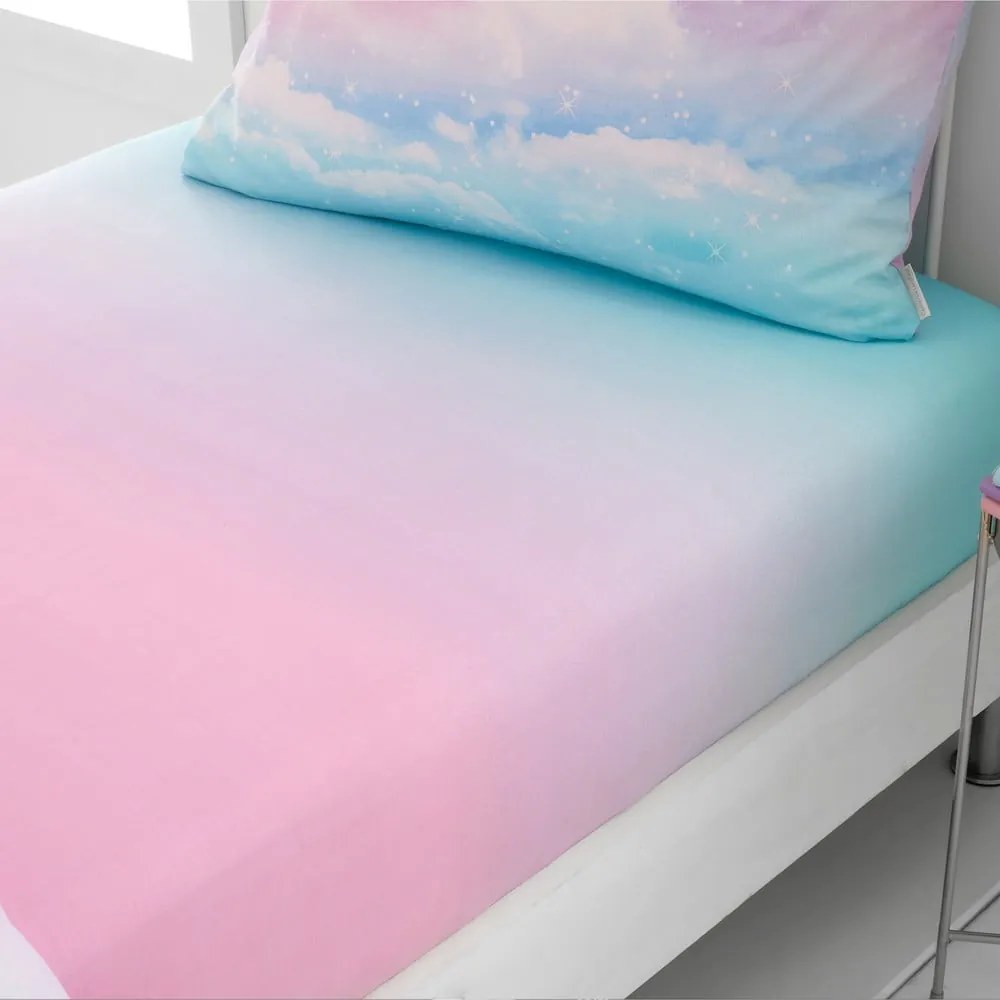 Lenzuolo con angoli per bambini blu e rosa per letto singolo 90x190 cm Ombre Rainbow Clouds – Catherine Lansfield