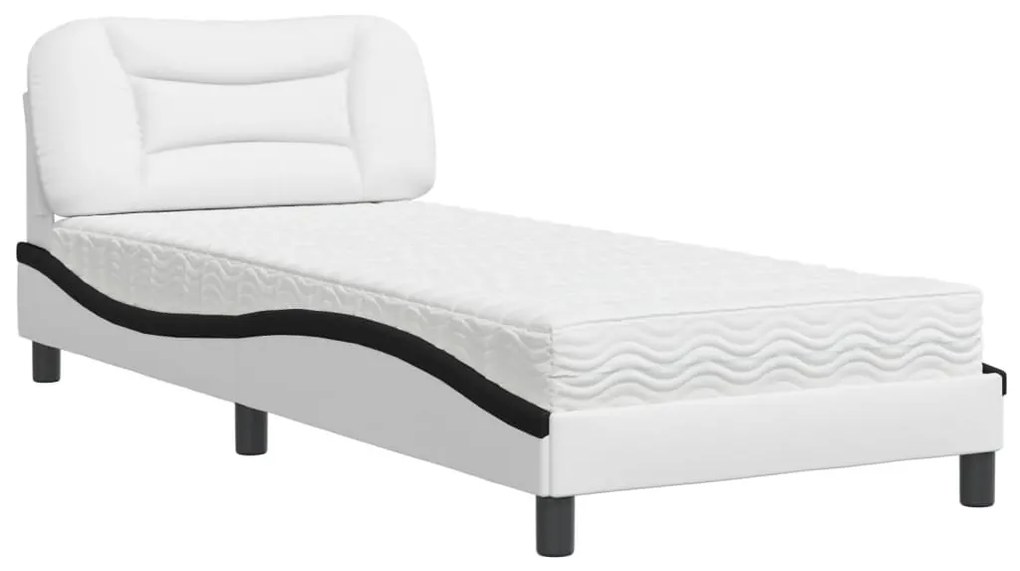 Letto con materasso bianco e nero 90x190 cm in similpelle