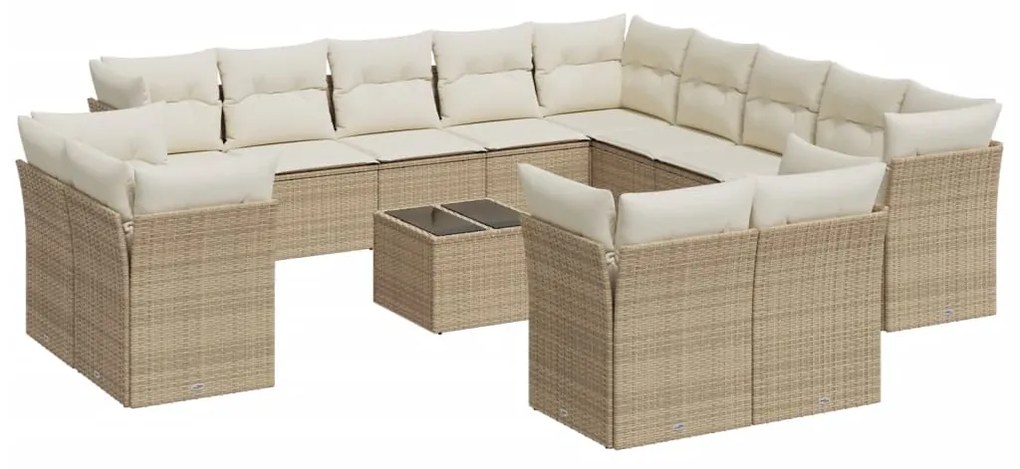 Set divani da giardino 14pz con cuscini in polyrattan beige