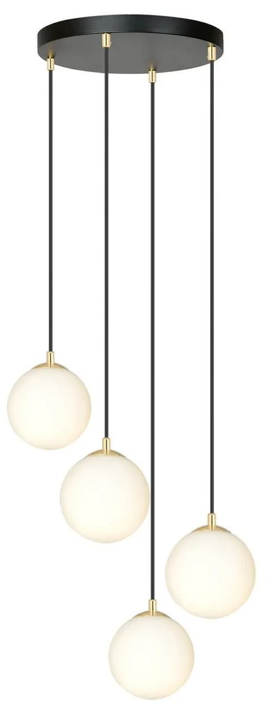 Lampadario a Sospensione in Acciaio e Vetro ROYAL 4 Bianco o Nero 4xE14
