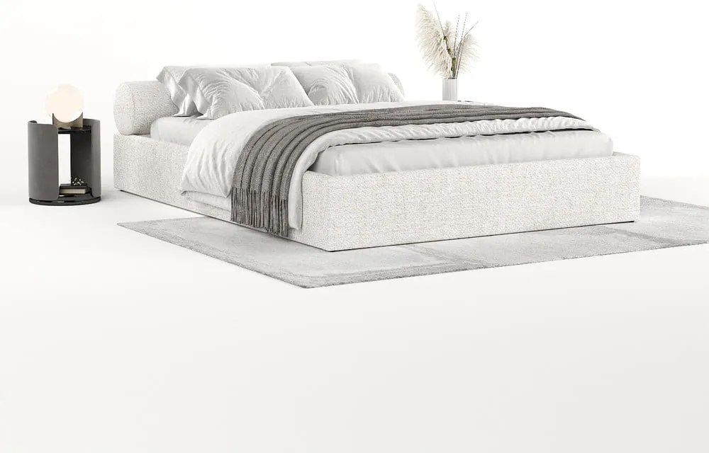Letto matrimoniale imbottito color crema con contenitore e rete inclusi 140x200 cm Solvo – Maison de Rêve