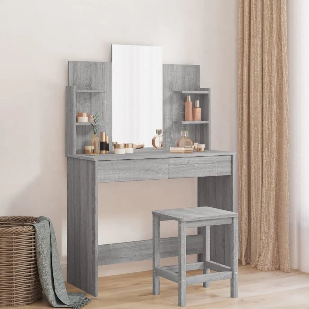 Toeletta con specchio grigio sonoma 96x39x142 cm