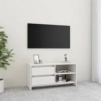 Mobile Porta TV Bianco 80x31x39 cm in Legno Massello di Pino