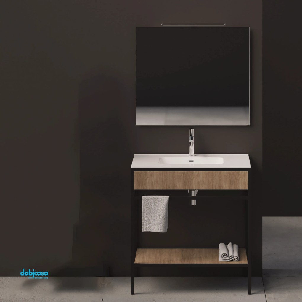 Mobile Bagno Da Terra "Linea Contract 46" Con Lavabo In Ceramica Da 61 Cm Finitura Legno