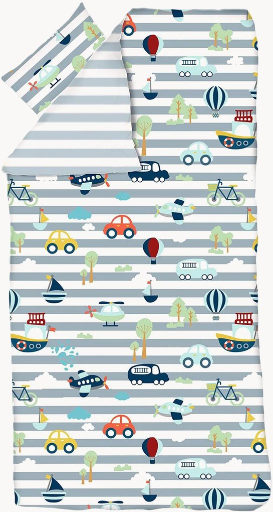 Set biancheria da letto per bambini in raso di cotone Transportation