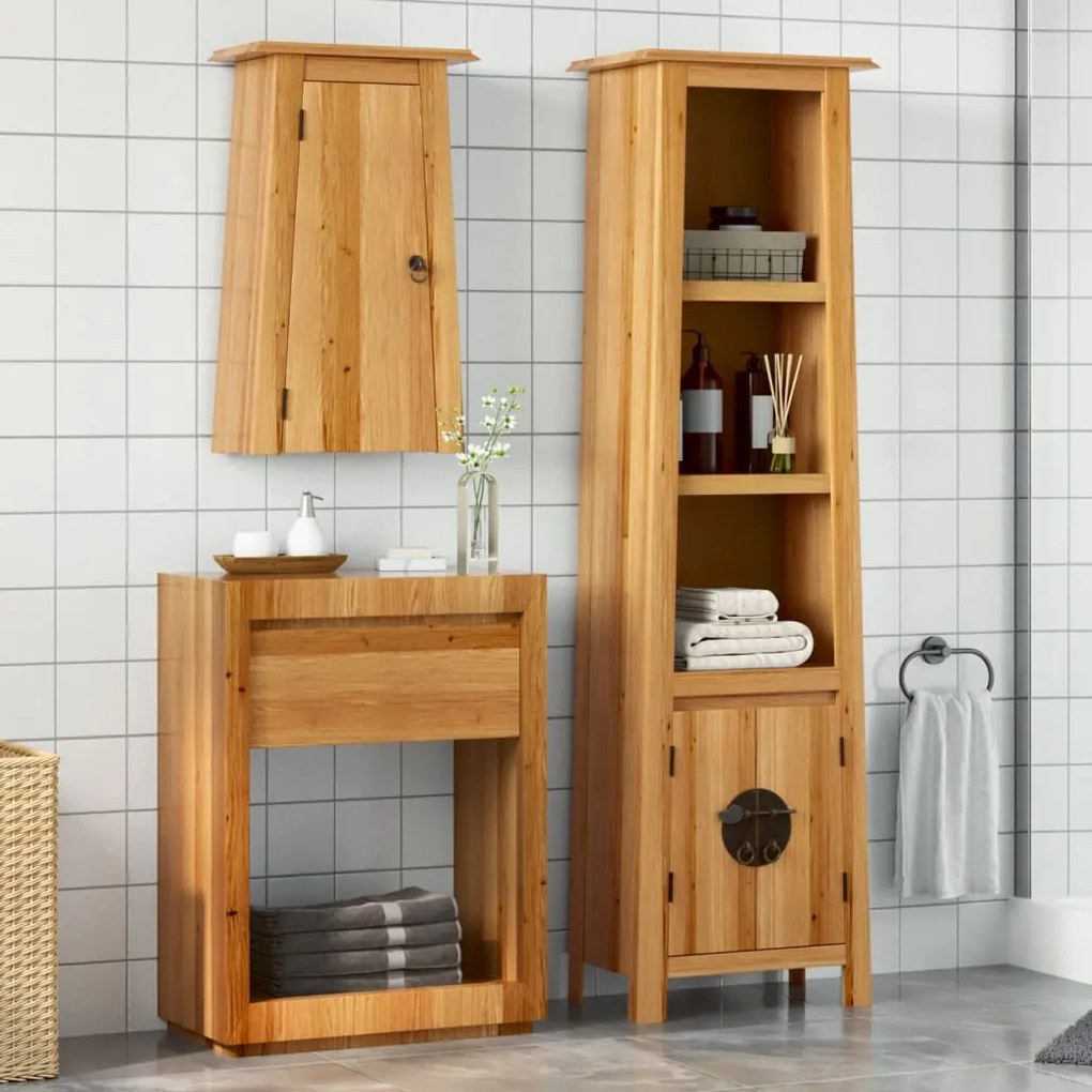 Set mobili da bagno 2 pz in legno massello di pino