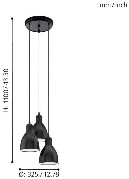 Eglo 49465 - Lampadario PRIDDY 3xE27/60W/230V
