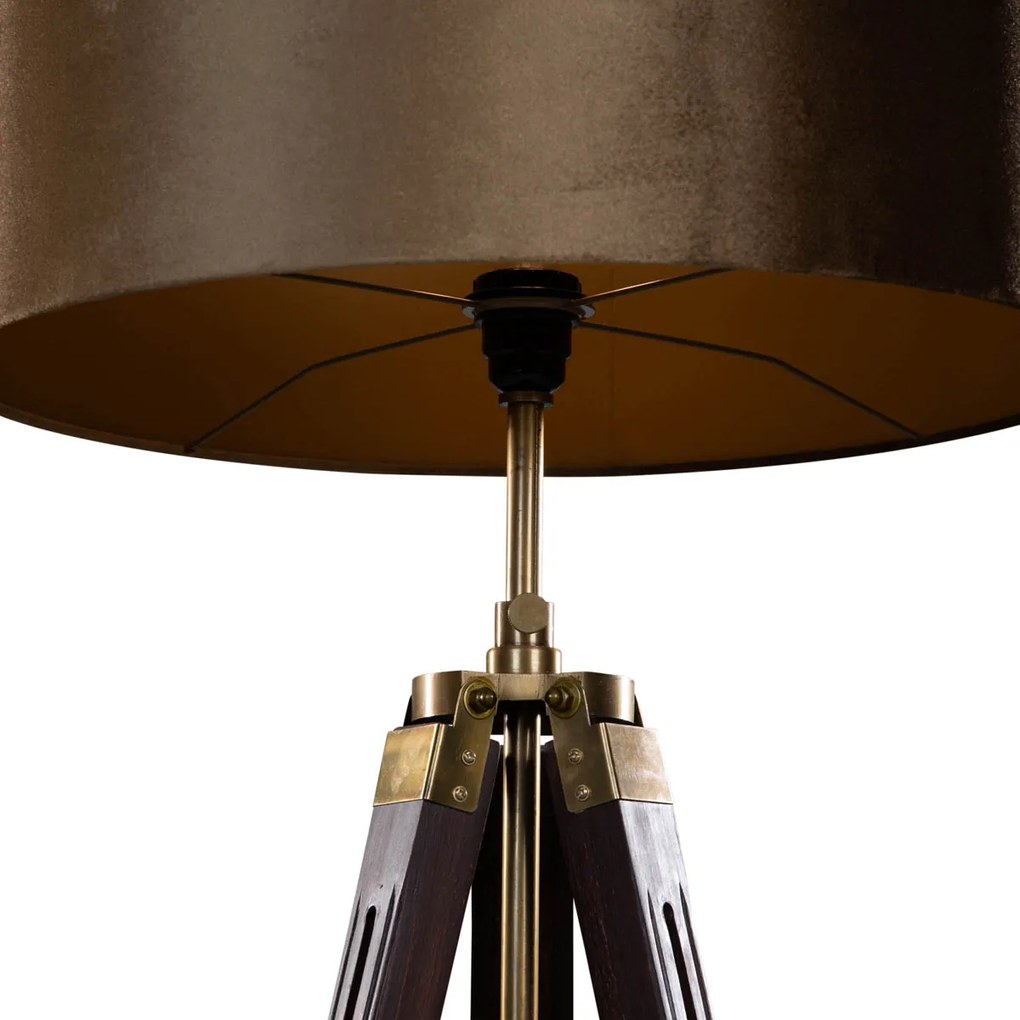 Lampada da terra a treppiede in ottone con paralume in velluto bronzo 50 cm - Cortin