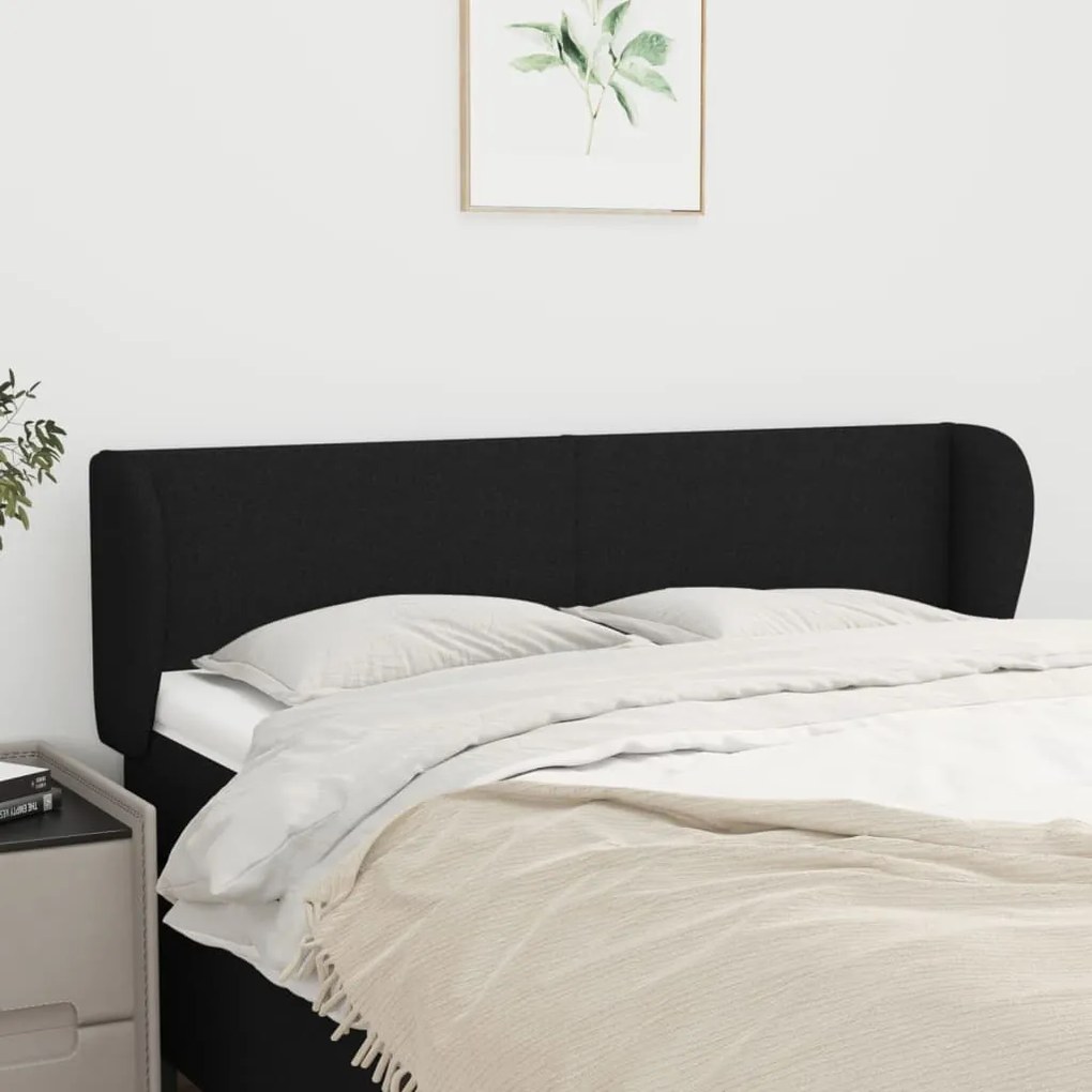 Testiera Ad Orecchio Nera 147x23x78/88 Cm İn Tessuto /