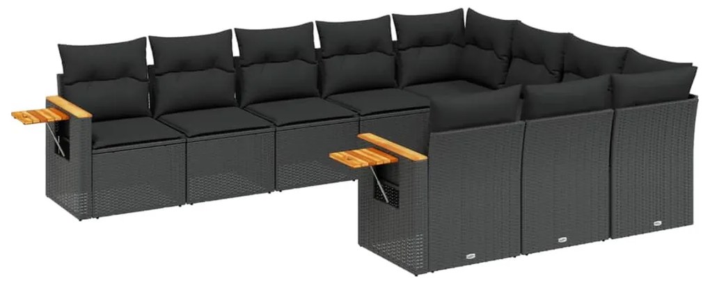Set divani da giardino 10pz con cuscini in polyrattan nero