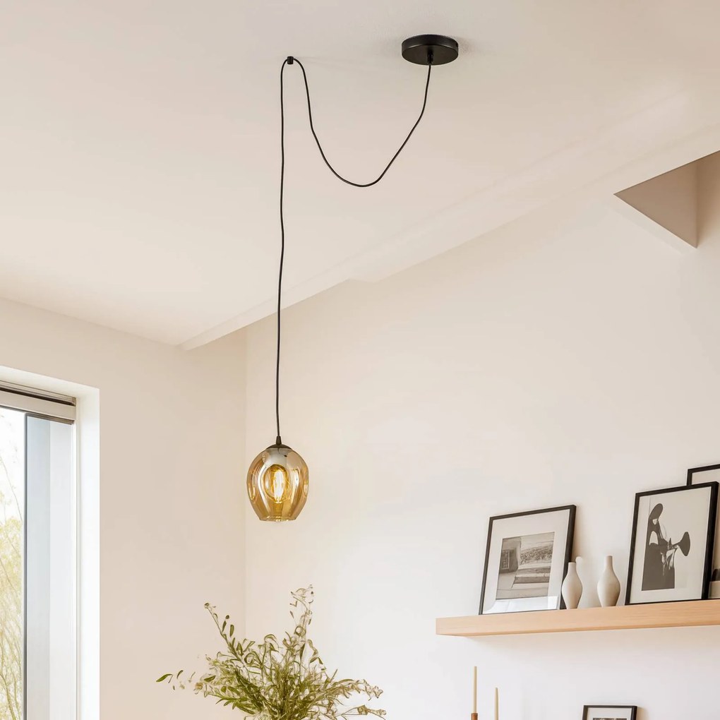 EMIBIG LIGHTING Lampada a sospensione Starla decentrata 1 luce, vetro ambra