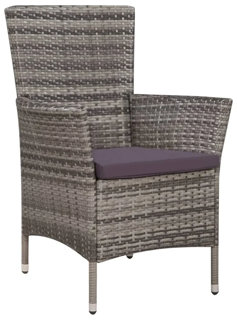 Set da pranzo da giardino 9 pz con cuscini in polyrattan grigio