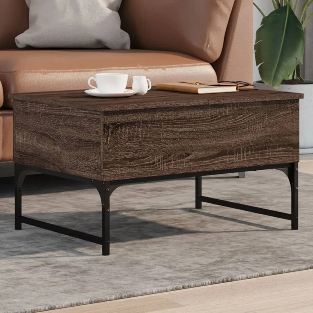 Tavolino Salotto Rovere Marrone 70x50x40cm Multistrato Metallo /
