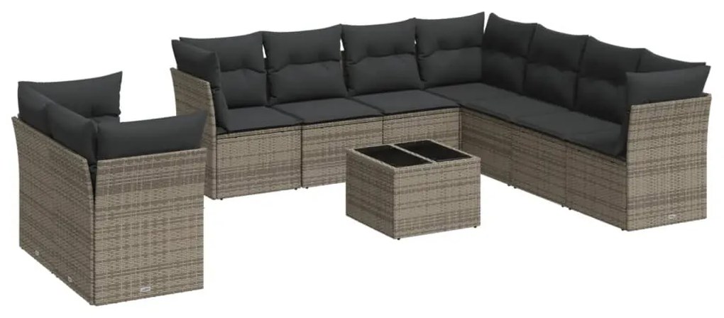 Set divano da giardino 10 pz con cuscini grigio in polyrattan