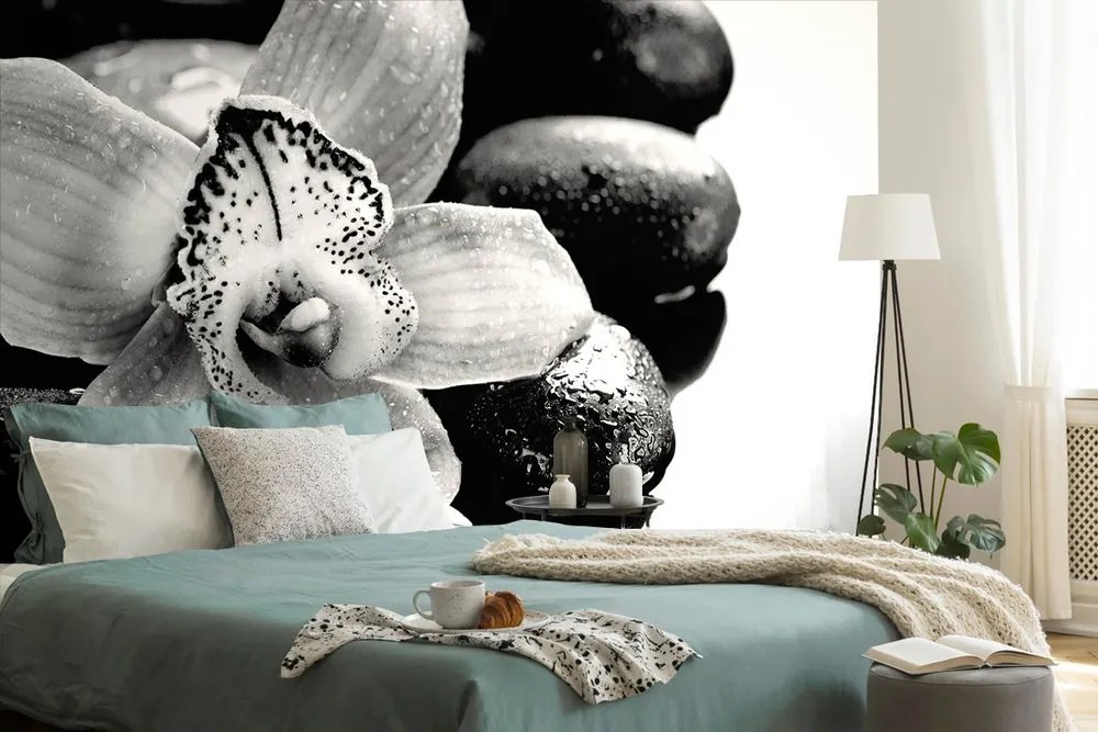 Carta da parati – Orchidea esotica bianco e nero