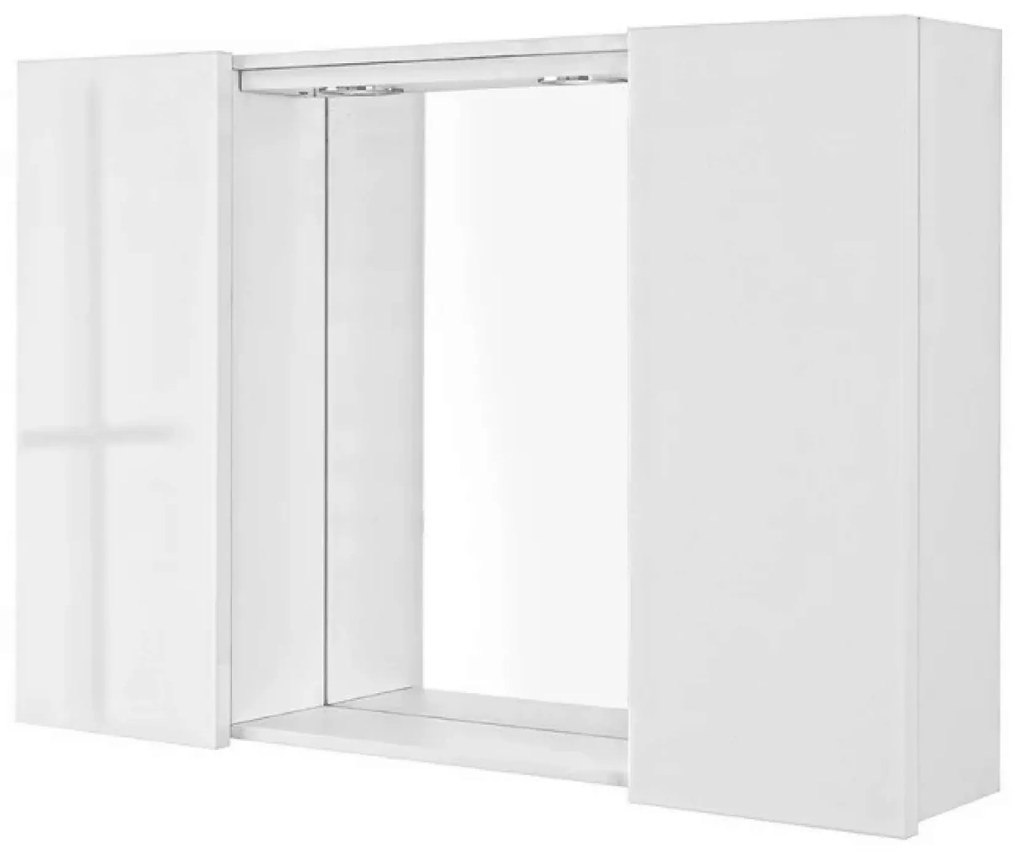 Specchio Contenitore 91x61 Cm Due Ante Con Illuminazione Led Feridras "Mondo 2.0" Bianco/Bianco Laccato
