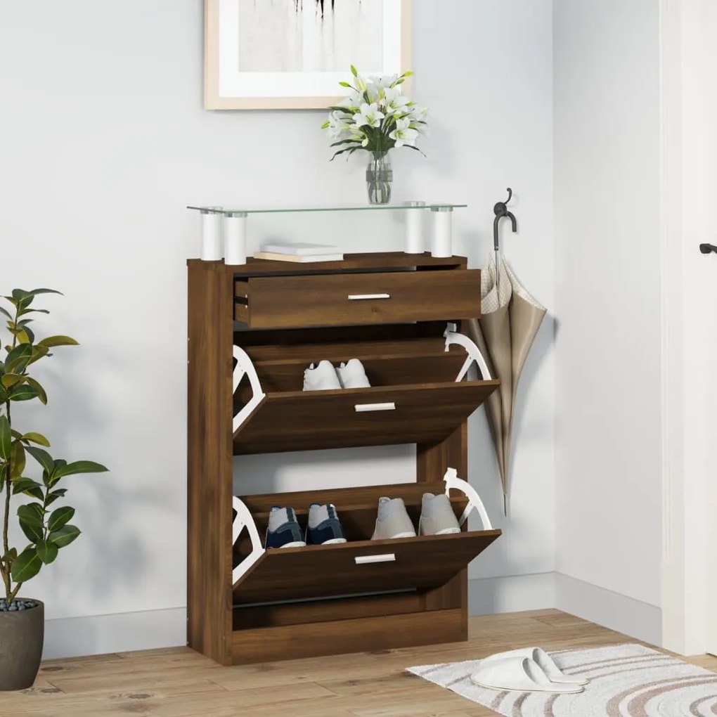 Scarpiera Rovere Marrone 63x24x104 Cm İn Legno Multistrato /