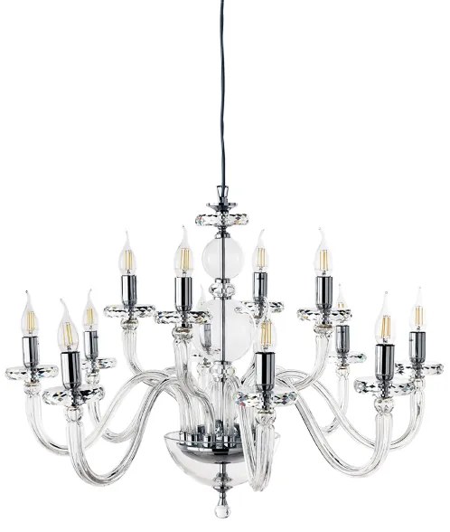 Lampada a sospensione D85 cm BACH senza paralume in vetro trasparente 12 LUCI CROMO