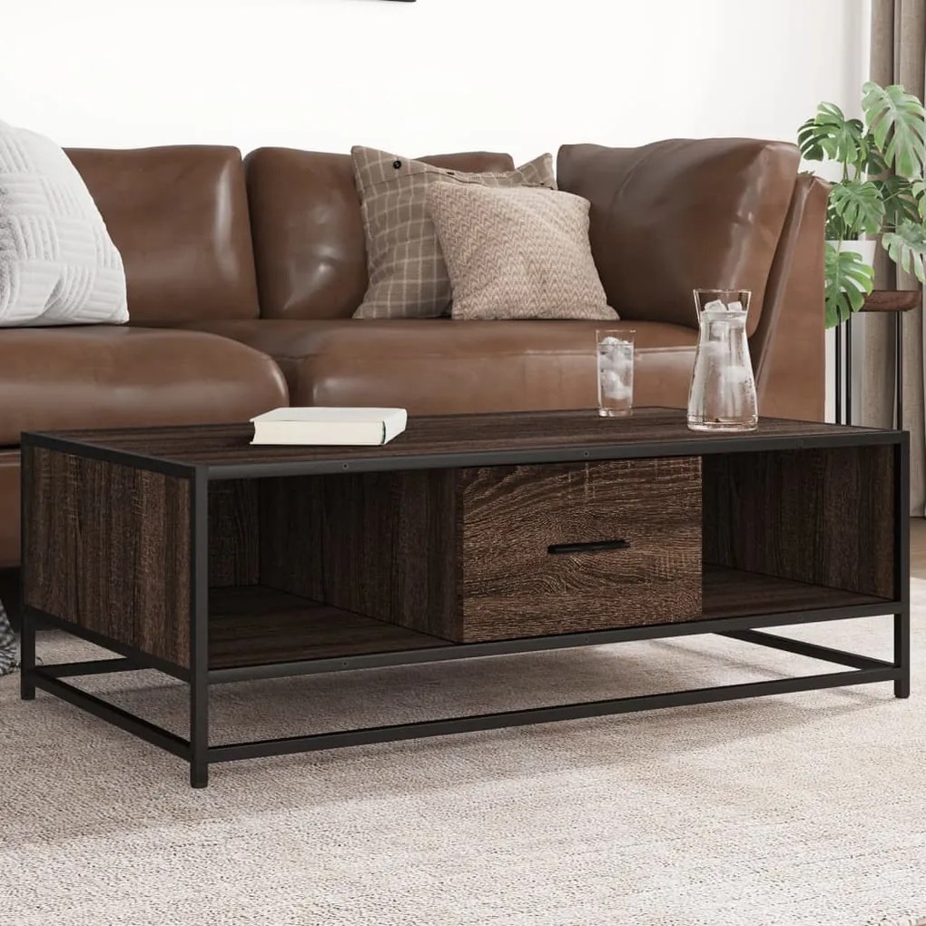 Tavolino Rovere Marrone 100x57x35 Cm Legno Multistrato Metallo /