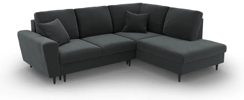 Divano angolare grigio scuro allungabile e con contenitore (con penisola a destra/a L) con rivestimento in velluto Kyoto – Cosmopolitan Design