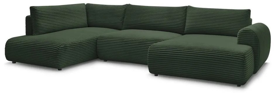 Divano angolare verde scuro allungabile/con contenitore (con penisola a sinistra/a U) con rivestimento in velluto a coste Lucien – Bobochic Paris