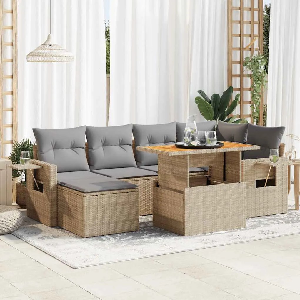 Set divani da giardino 7 pz con cuscini beige in polyrattan