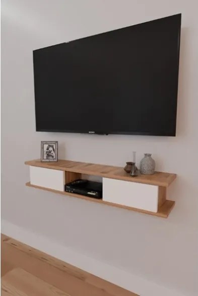 Mobile TV Sospeso 120x20x18 cm 2 Ante E Vano A Giorno Delta Rovere E Bianco